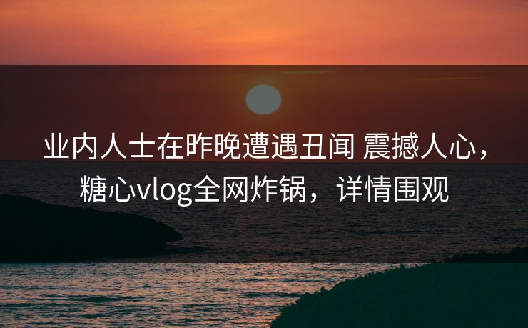 业内人士在昨晚遭遇丑闻 震撼人心,糖心vlog全网炸锅,详情围观